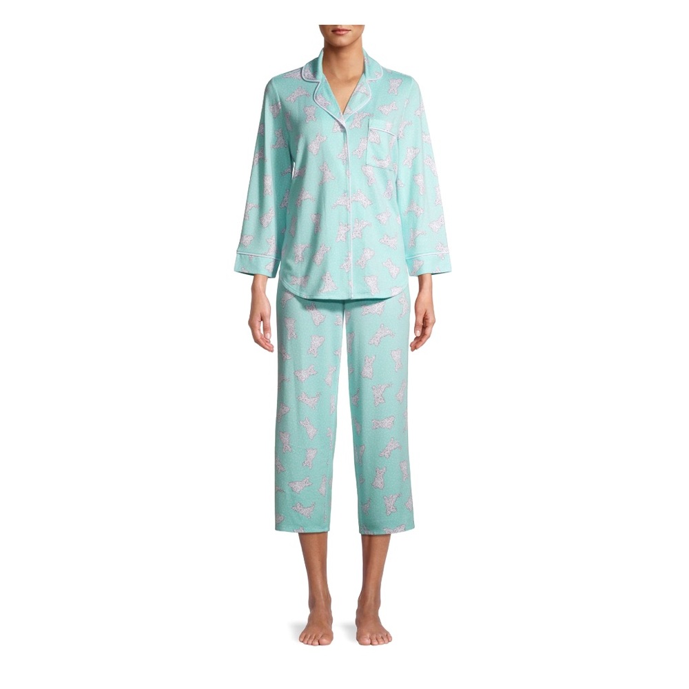 WOMENS Notch Collar 2-Piece Pajama Set, Size Small, Scotti Print